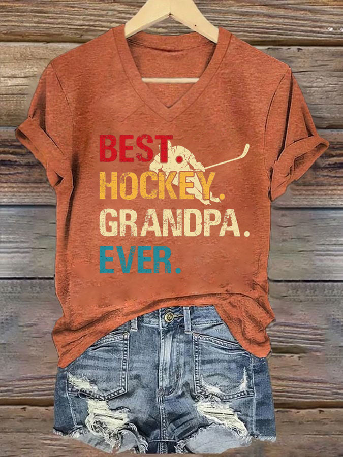 V Neck Best. Hockey. Grandpa. Ever. T-shirt