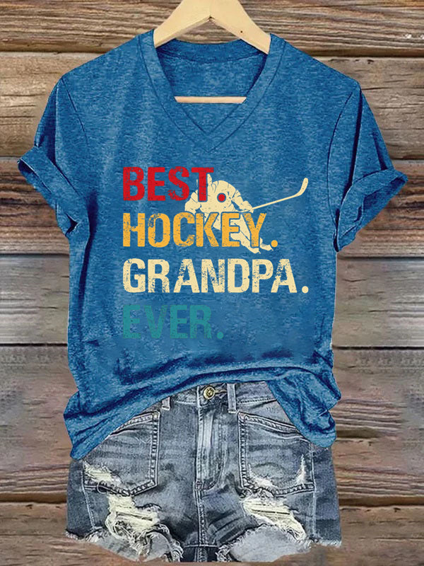 V Neck Best. Hockey. Grandpa. Ever. T-shirt