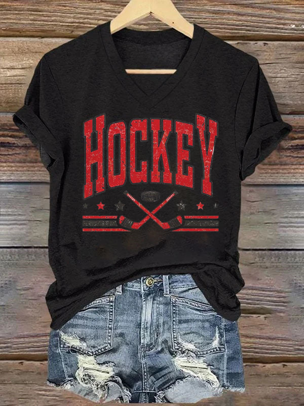 V Neck Retro Hockey Sublimation T-shirt