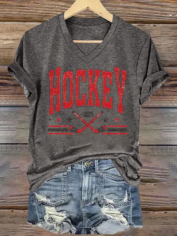 V Neck Retro Hockey Sublimation T-shirt