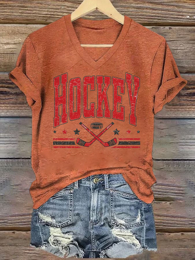 V Neck Retro Hockey Sublimation T-shirt