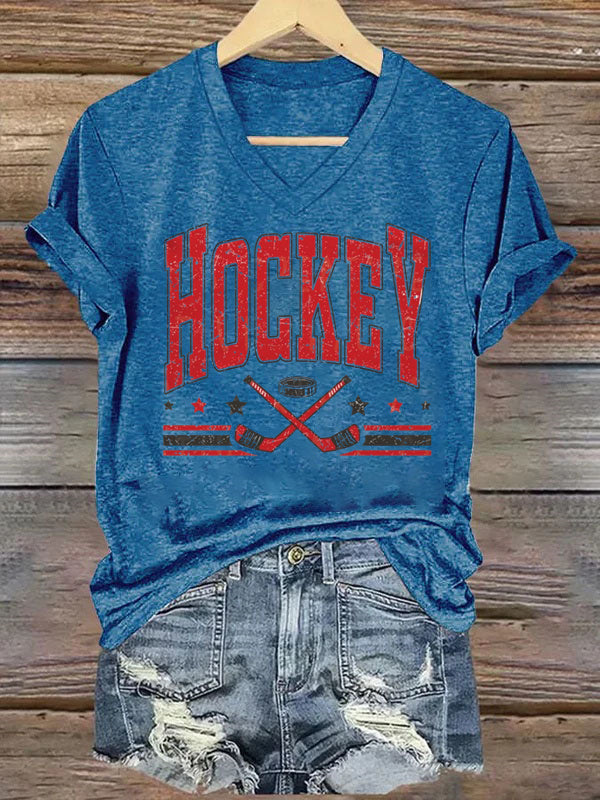 V Neck Retro Hockey Sublimation T-shirt