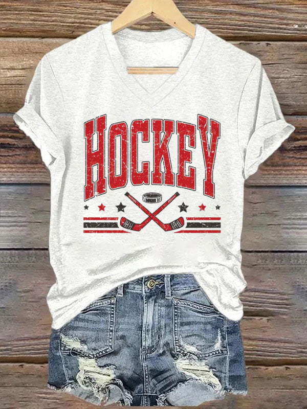 V Neck Retro Hockey Sublimation T-shirt