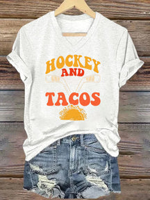V Neck Hockey And Tacos T-shirt
