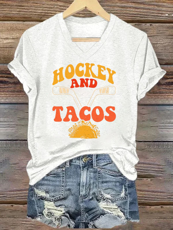 V Neck Hockey And Tacos T-shirt