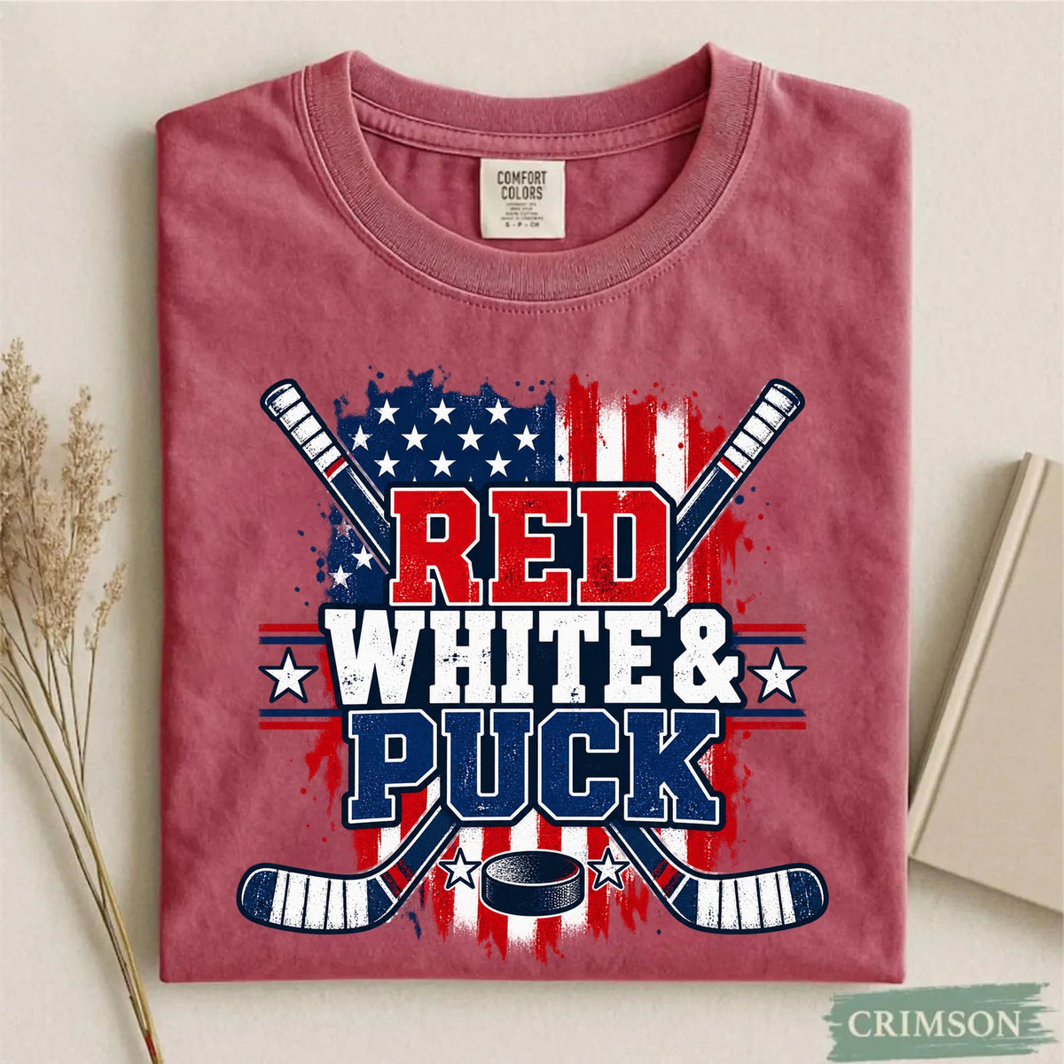 Comfort Colors Red White & Puck – Patriotic Hockey T-Shirt