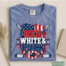 Comfort Colors Red White & Puck – Patriotic Hockey T-Shirt