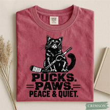 Comfort Colors Pucks. Paws. Peace & Quiet. Cat Hockey T-Shirt