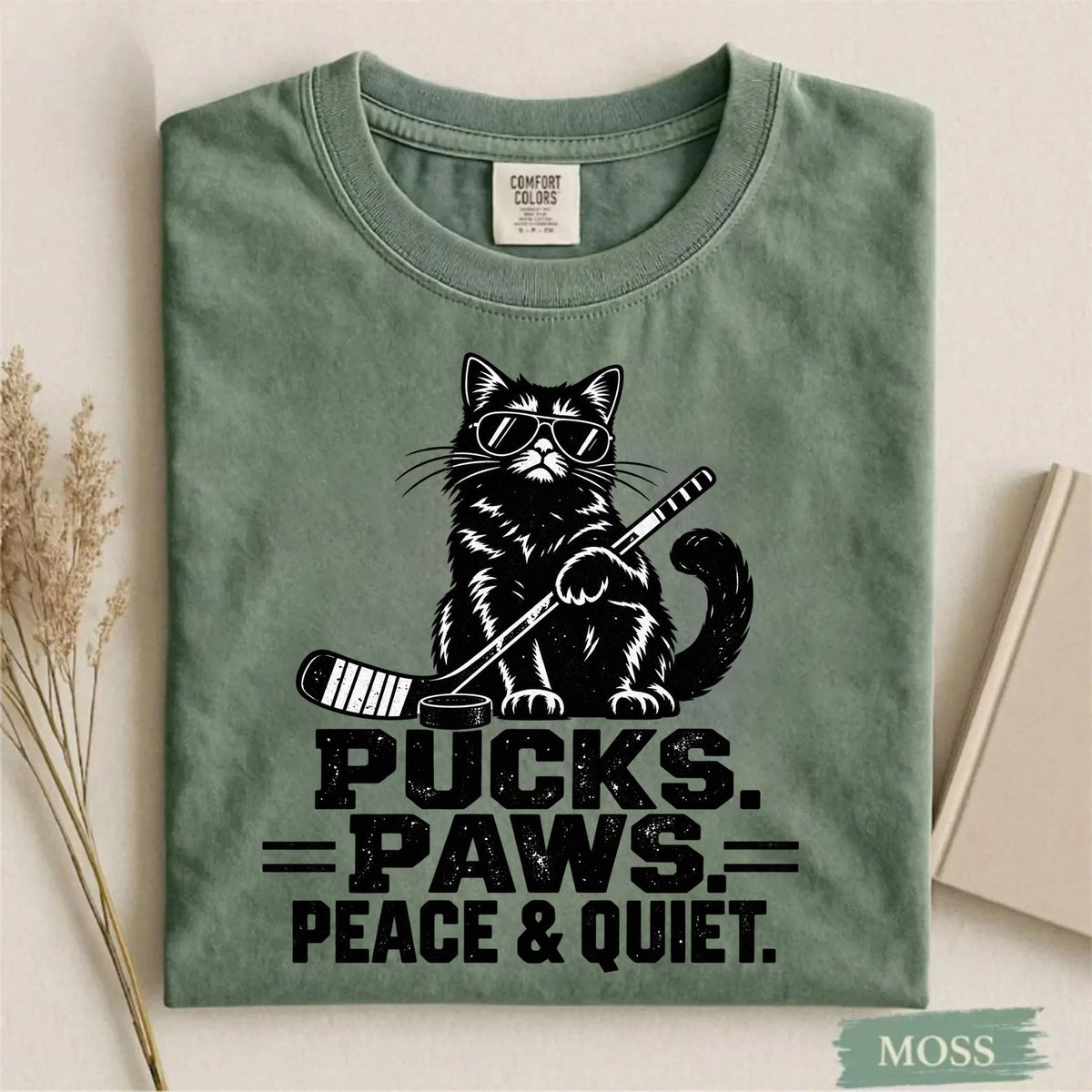 Comfort Colors Pucks. Paws. Peace & Quiet. Cat Hockey T-Shirt