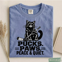 Comfort Colors Pucks. Paws. Peace & Quiet. Cat Hockey T-Shirt