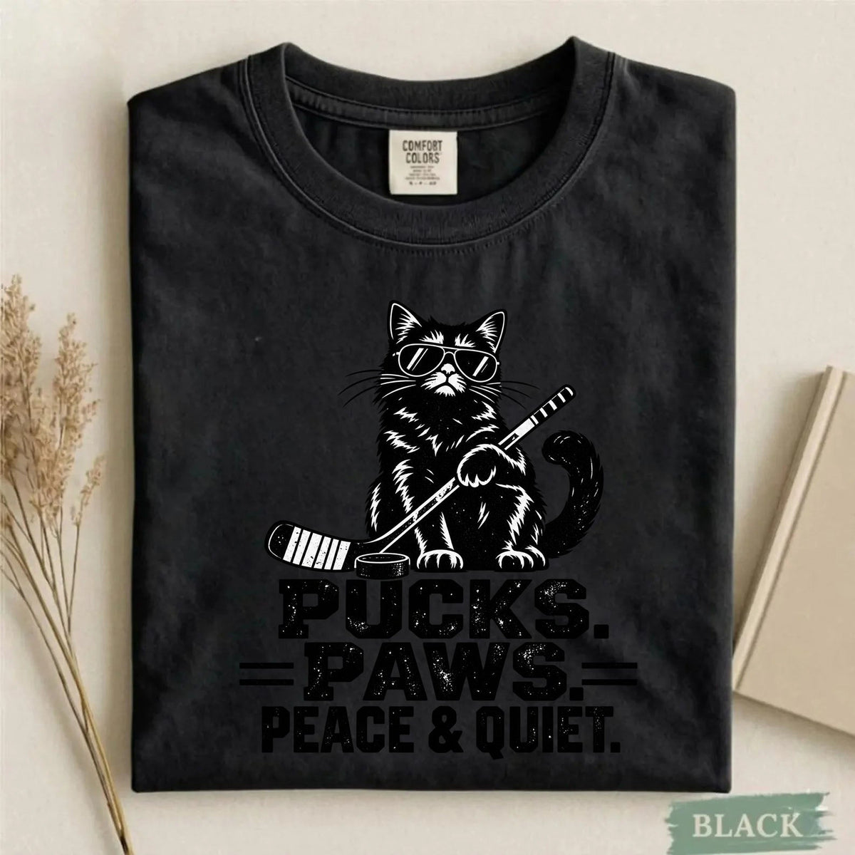 Comfort Colors Pucks. Paws. Peace & Quiet. Cat Hockey T-Shirt