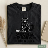 Comfort Colors Pucks. Paws. Peace & Quiet. Cat Hockey T-Shirt