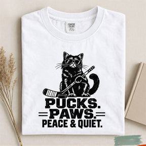 Comfort Colors Pucks. Paws. Peace & Quiet. Cat Hockey T-Shirt