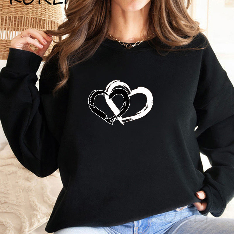 Crewneck Double Heart Print Sweatshirt