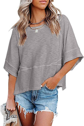Panel Solid Color Flared Sleeve T-Shirt