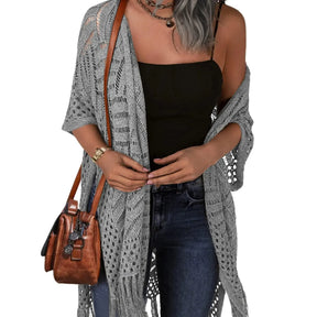 Womens Knit Cardigan Oversized Open Front Outwear New Spring & Summer Hollow Out Crochet Tassel Lightweight Kimonos Sweater Outdoorfun 2026 Womenswear Overall Style Knitwear Piece Tops thin