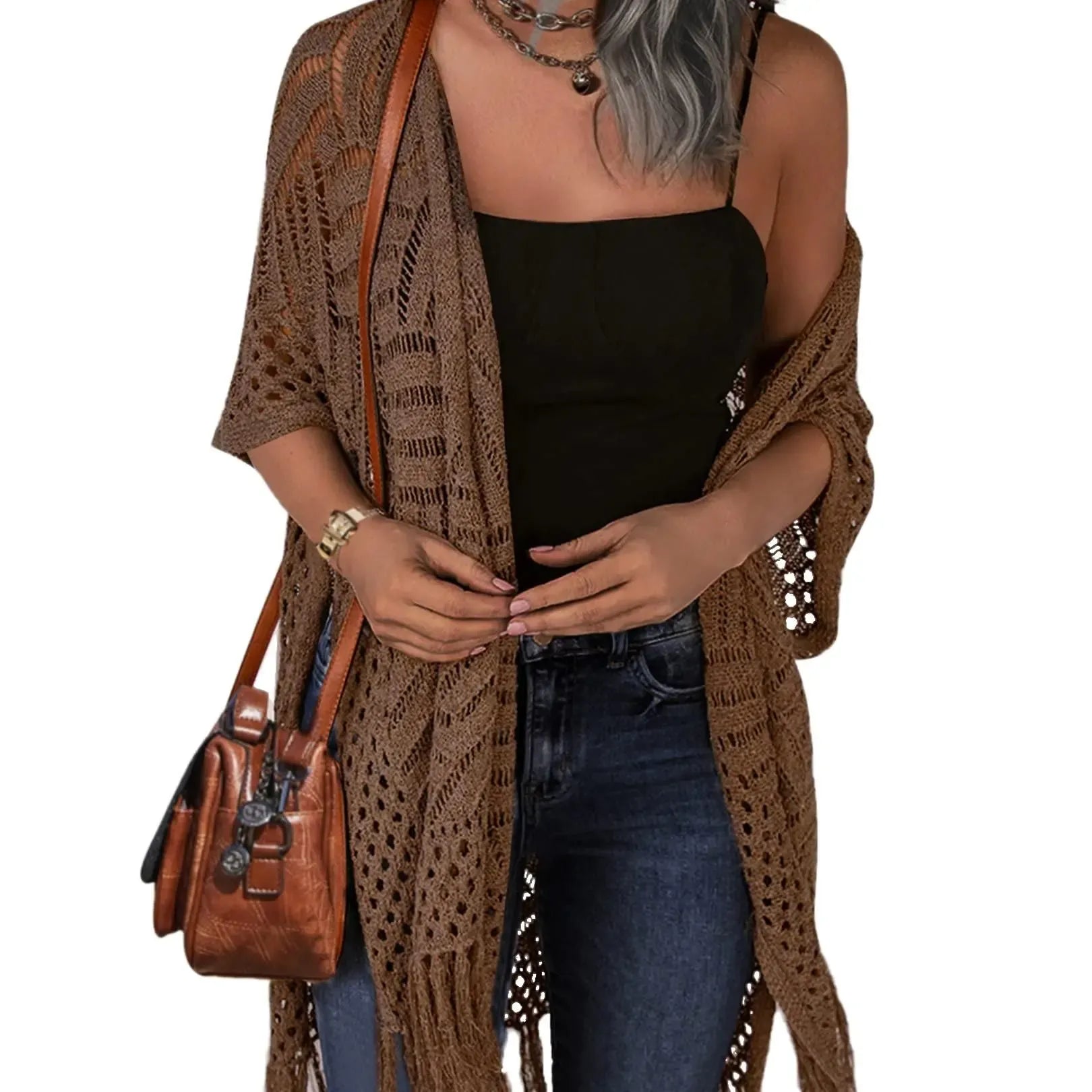 Womens Knit Cardigan Oversized Open Front Outwear New Spring & Summer Hollow Out Crochet Tassel Lightweight Kimonos Sweater Outdoorfun 2026 Womenswear Overall Style Knitwear Piece Tops thin
