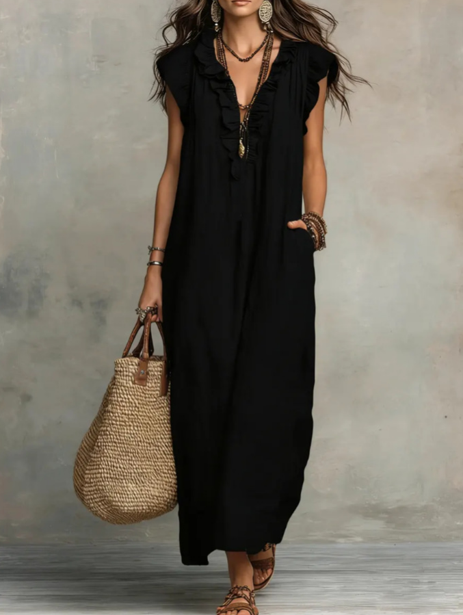 Elegant flowing sleeve floor-length dress