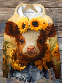 Women's Highland Cow sunflower Hoodie