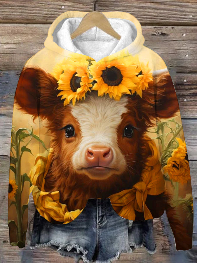 Women's Highland Cow sunflower Hoodie