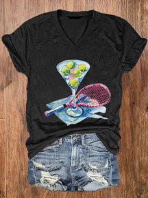 Women's Funny Tennis Tennis Lover Print V-Neck T-Shirt
