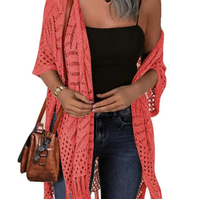 Womens Knit Cardigan Oversized Open Front Outwear New Spring & Summer Hollow Out Crochet Tassel Lightweight Kimonos Sweater Outdoorfun 2026 Womenswear Overall Style Knitwear Piece Tops thin