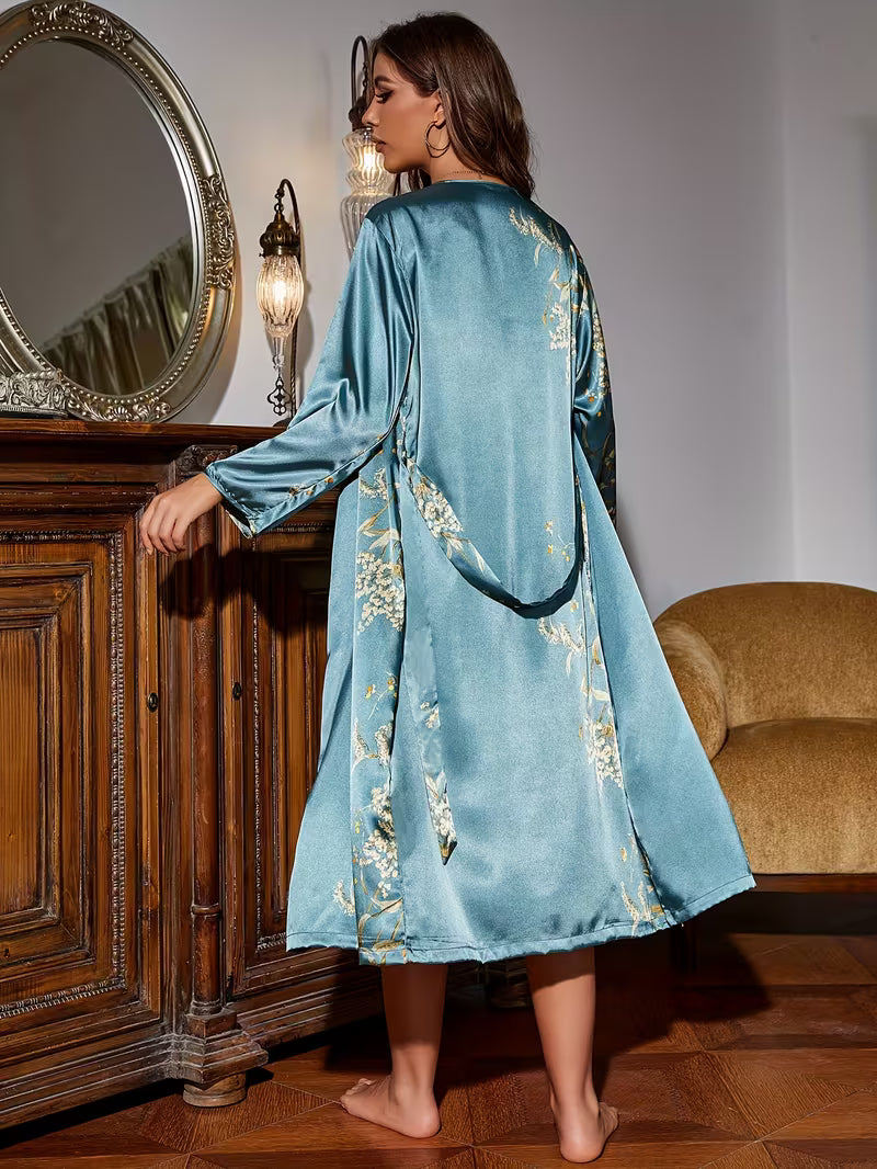 Women'S Small Cherry Print Fashion Sexy Robe And Nightgown 2pcs Set