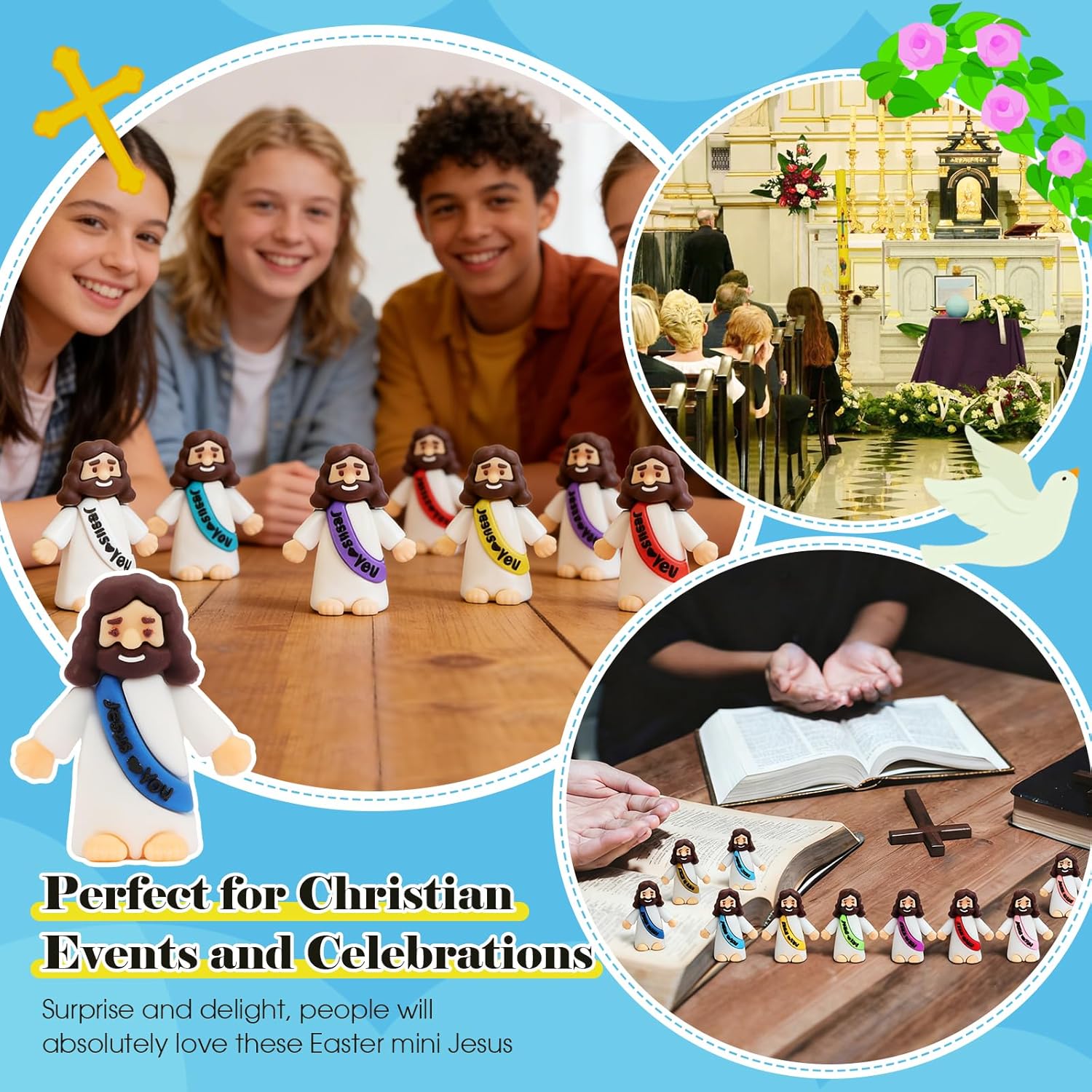 🔥 Little Jesus Figurines in Bulk, Pocket Jesus Loves You, Jesus Small Figures, Little Tiny Jesus Figures for Church Christmas Party Favors Baptism Gifts