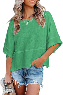 Panel Solid Color Flared Sleeve T-Shirt