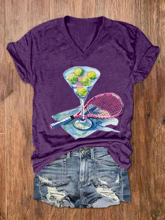Women's Funny Tennis Tennis Lover Print V-Neck T-Shirt