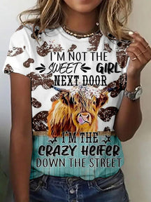 I'm Not The Sweet Girl Next Door Highland Cow Print T-shirt