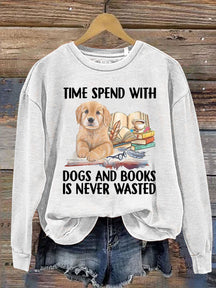 Casual Dog And Book Lover Letter Print Sweatshirt