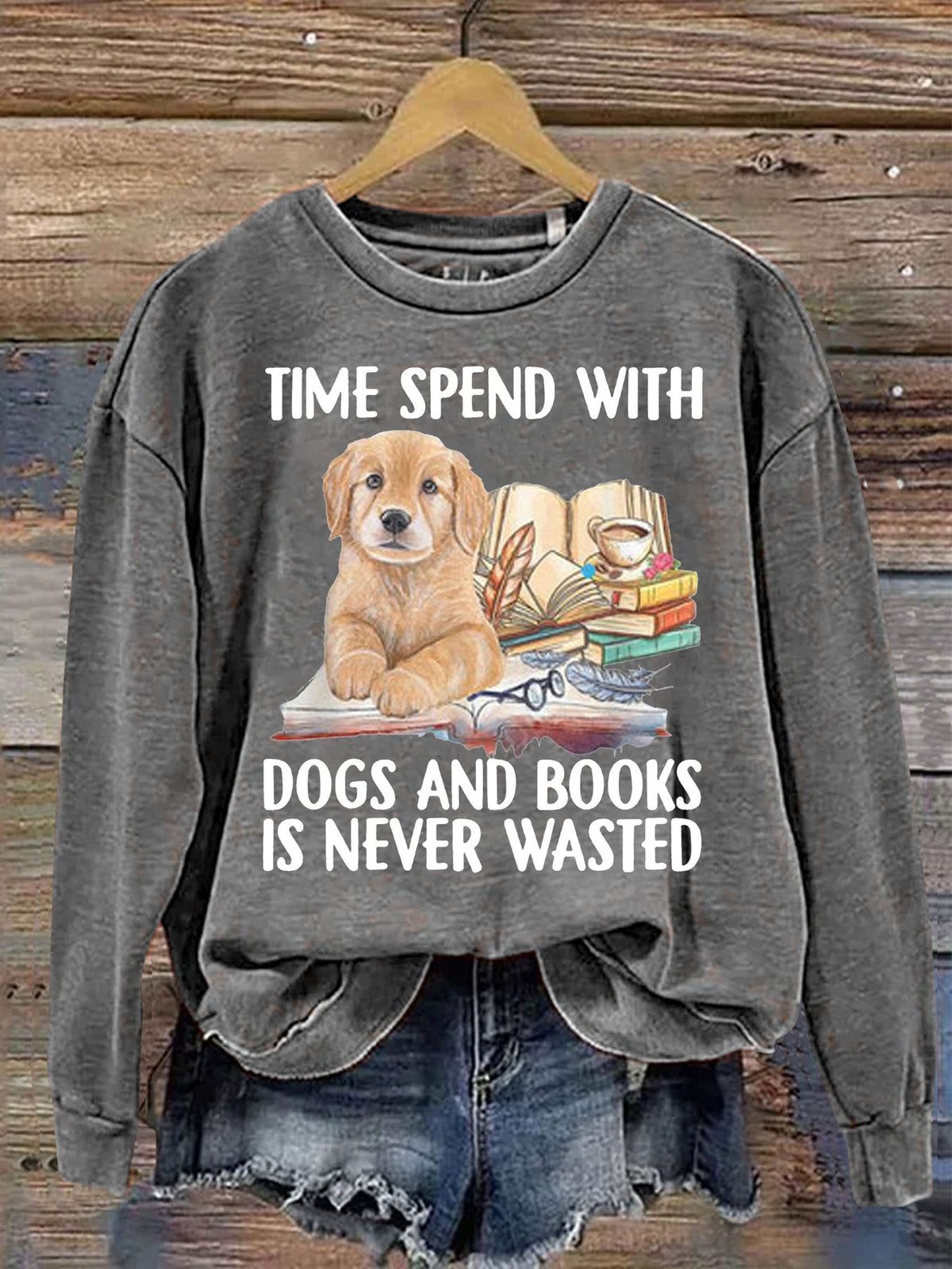Casual Dog And Book Lover Letter Print Sweatshirt
