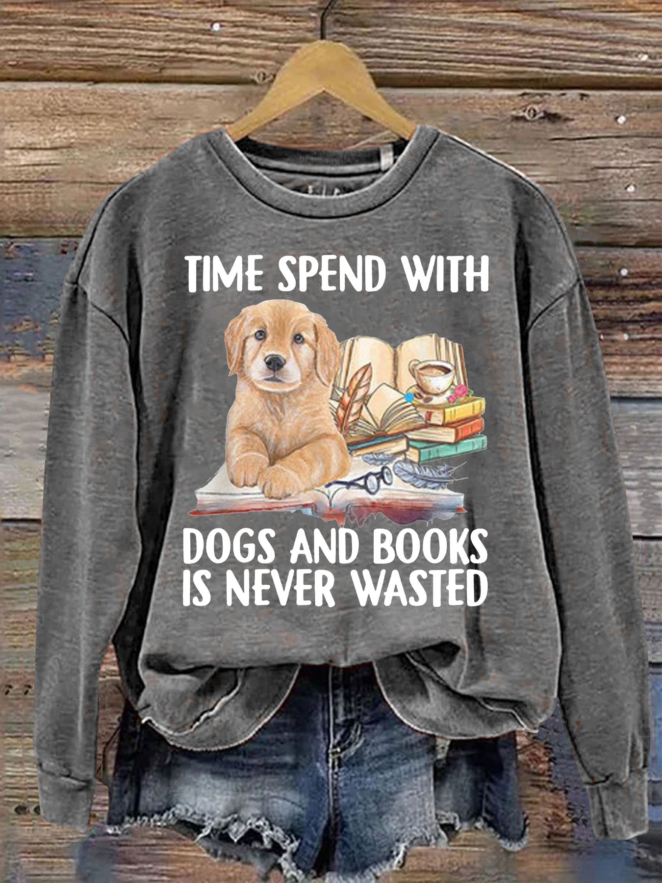 Casual Dog And Book Lover Letter Print Sweatshirt