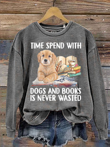 Casual Dog And Book Lover Letter Print Sweatshirt