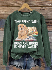 Casual Dog And Book Lover Letter Print Sweatshirt