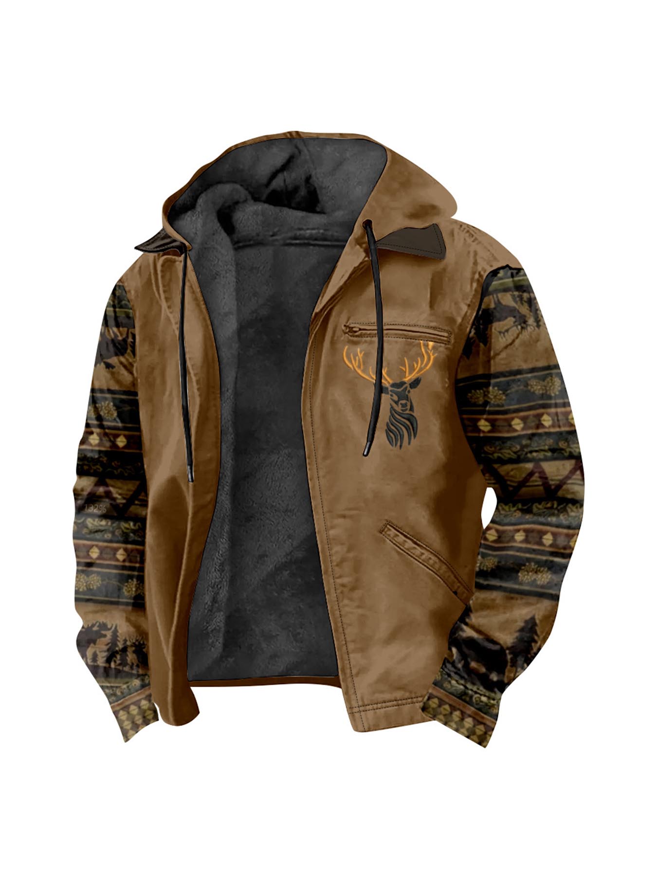 Men'S Winter Zipper Hooded Jackets - Deer Head Pattern Hoodies With Zipper Opening, Pocket, Retro Style Hooded Sweatshirts,