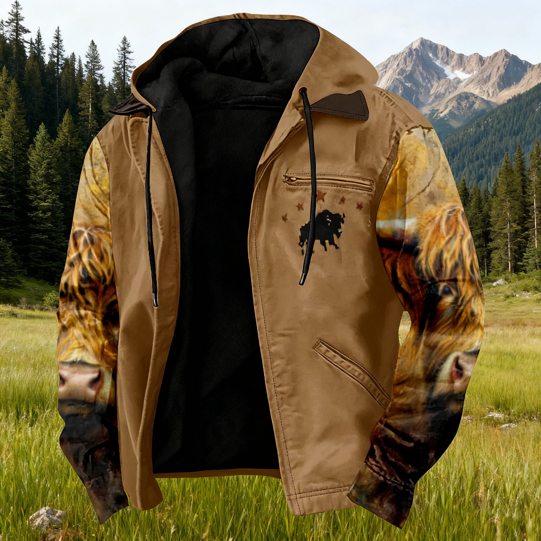 Men'S Winter Zipper Hooded Jackets - Deer Head Pattern Hoodies With Zipper Opening, Pocket, Retro Style Hooded Sweatshirts,