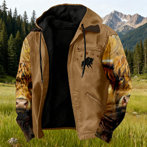 Men'S Winter Zipper Hooded Jackets - Deer Head Pattern Hoodies With Zipper Opening, Pocket, Retro Style Hooded Sweatshirts,