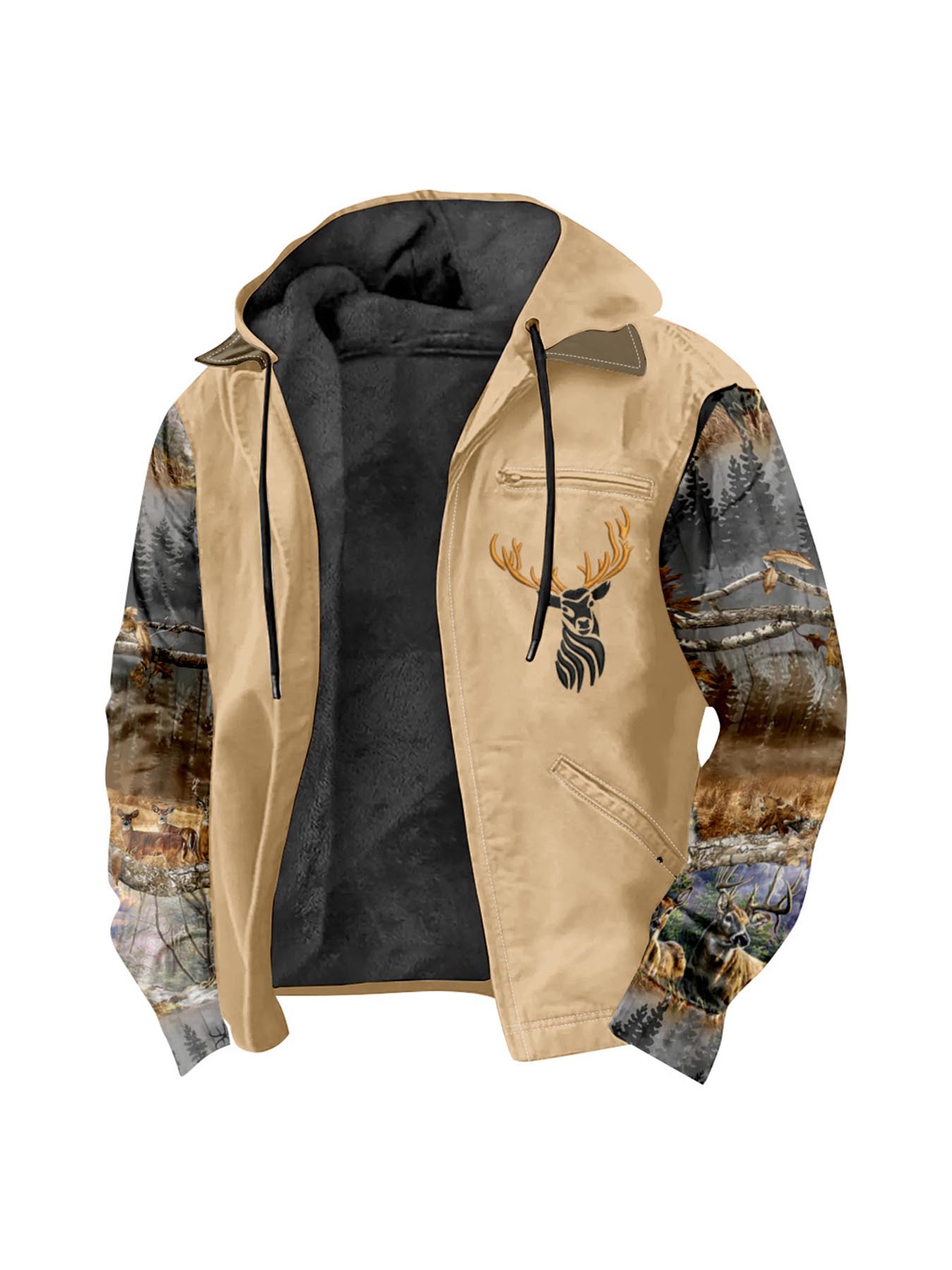 Men'S Winter Zipper Hooded Jackets - Deer Head Pattern Hoodies With Zipper Opening, Pocket, Retro Style Hooded Sweatshirts,