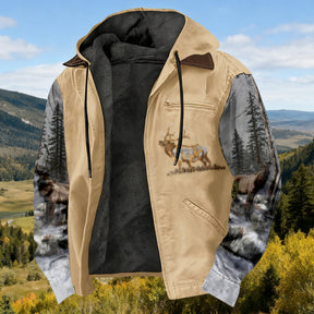 Men'S Winter Zipper Hooded Jackets - Deer Head Pattern Hoodies With Zipper Opening, Pocket, Retro Style Hooded Sweatshirts,