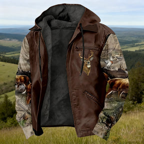 Men'S Winter Zipper Hooded Jackets - Deer Head Pattern Hoodies With Zipper Opening, Pocket, Retro Style Hooded Sweatshirts,