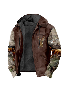 Men'S Winter Zipper Hooded Jackets - Deer Head Pattern Hoodies With Zipper Opening, Pocket, Retro Style Hooded Sweatshirts,