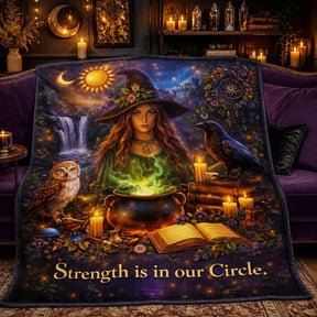 Mystic Witch with Raven. Owl Blanket for Pagan Samhain Halloween Decor