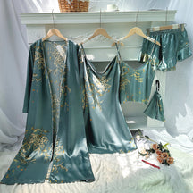 Women's Four-Season Breathable Comfortable Printed Nightgown Set, 5pcs