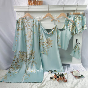 Women's Four-Season Breathable Comfortable Printed Nightgown Set, 5pcs