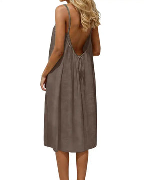 Knee-Length Solid Color Backless Cami Dress