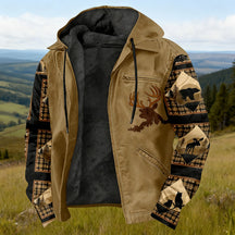 Men'S Winter Zipper Hooded Jackets - Deer Head Pattern Hoodies With Zipper Opening, Pocket, Retro Style Hooded Sweatshirts,