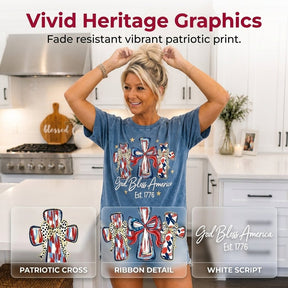 ⭐ God Bless America Women  T-Shirt - Vintage 250th Anniversary USA Gift Tee🎆