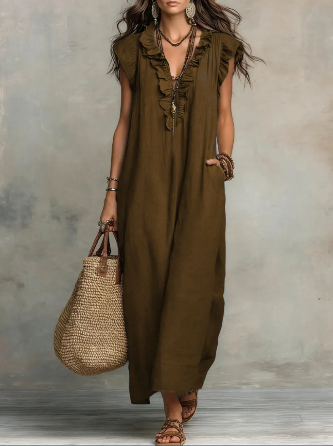 Elegant flowing sleeve floor-length dress